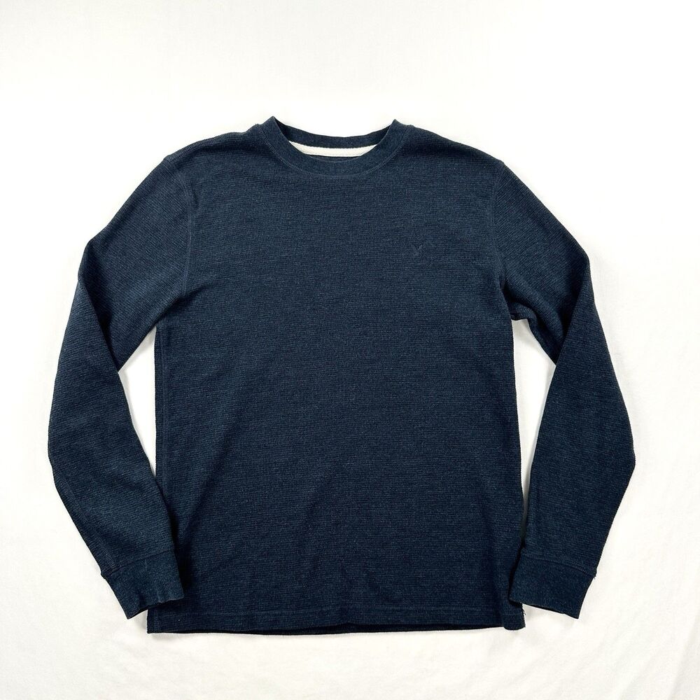 American Eagle Super Soft Waffle Knit Shirt Mens Small Blue Standard Fit Grunge
